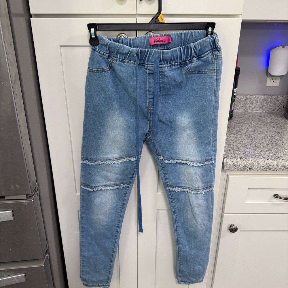 Lowa Light Blue Elastic Waist Denim Joggers with Drawstring